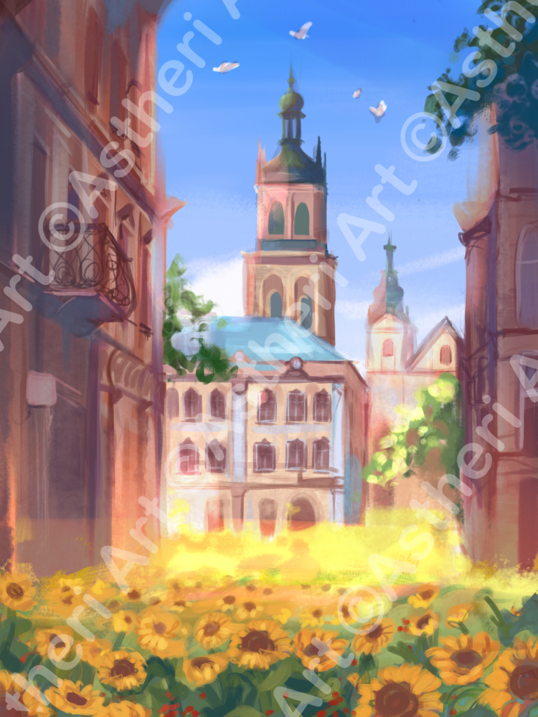 Lviv for Kevin Tafolla | Freehand digital, 2022 | Commission (not to be distributed)