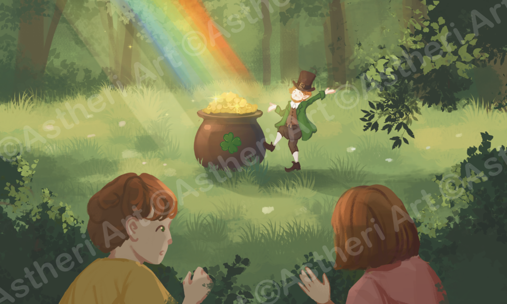 &#8220;Leprechaun&#8221;, illustration for &#8220;The Big Book of Wishes&#8221; by Cordell Phillips | Freehand digital, 2023 | Commission (not to be distributed)