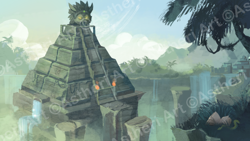 &#8220;Mayan Temple exterior&#8221;, illustration for a YouTube channel &#8220;Praktyczna Teoria&#8221;, for dr Dariusz Muller | Freehand digital, 2023 | Commission (not to be distrubuted)